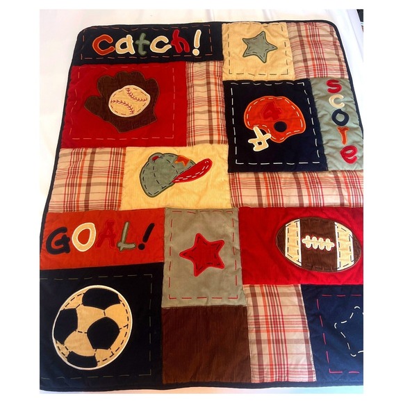 Other - Kids Sports Patchwork Quilt Corduroy Plaid ‎ Blanket, Baseball, Football ,Soccer
